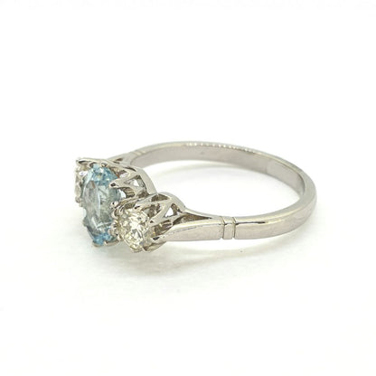 1.10ct Aquamarine and Diamond Three Stone Engagement Ring