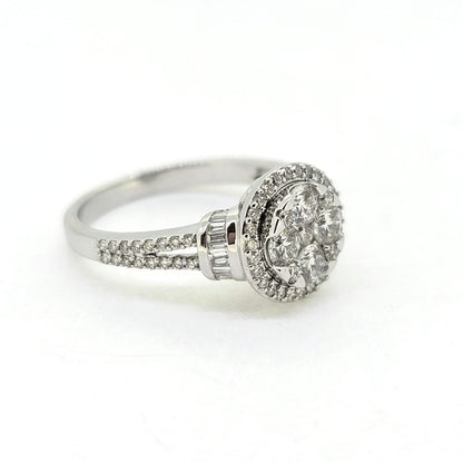 Diamond Halo Cluster Engagement Ring in 18ct Gold, 1.13 carats