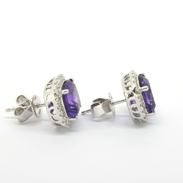 Amethyst and Diamond Cluster Stud Earrings, 3.78 carats