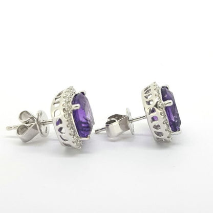 Amethyst and Diamond Cluster Stud Earrings, 3.78 carats