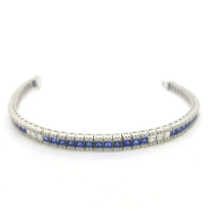 Princess Cut Sapphire and Diamond Line Bracelet
