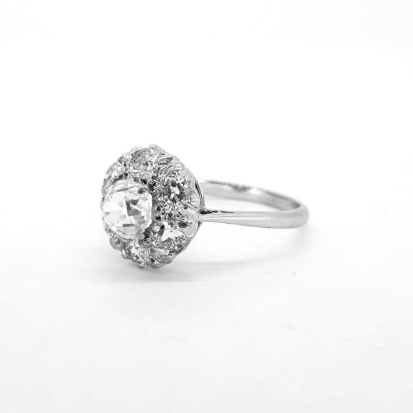 1ct Vintage Old Cushion Cut Diamond Cluster Ring
