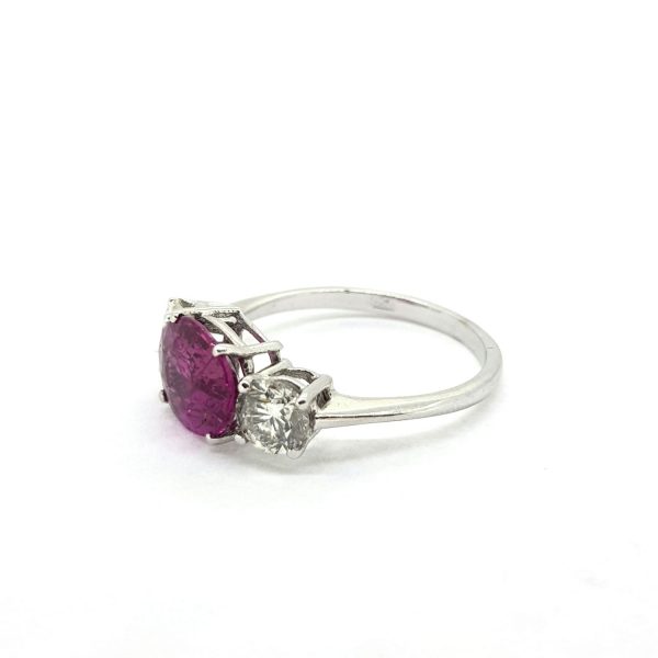 Pink Sapphire and Diamond Three Stone Ring, 2.30 carats
