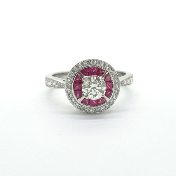 0.50ct Diamond and Calibre Ruby Target Cluster Engagement Ring