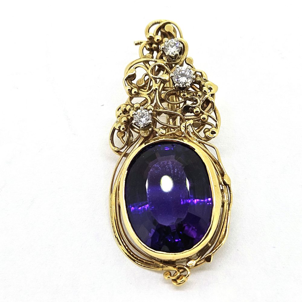 Vintage Amethyst and Diamond Parure Ring Earrings Pendant Suite