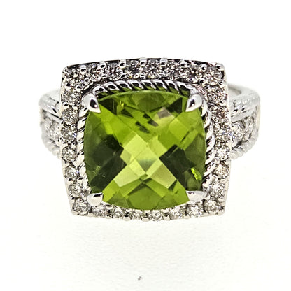 4.21ct Peridot and Diamond Cluster Dress Ring