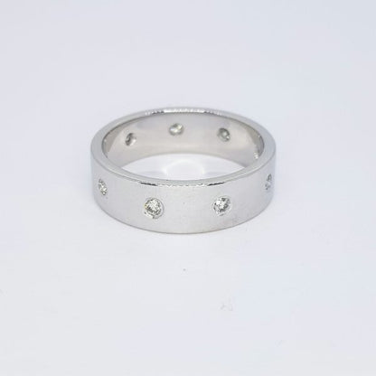 Diamond Set 18ct White Gold Wide Wedding Band Ring; modern wide 18ct white gold wedding band ring set with interspersed diamonds