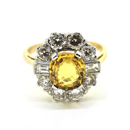2.20ct Yellow Sapphire and Diamond Cluster Engagement Ring