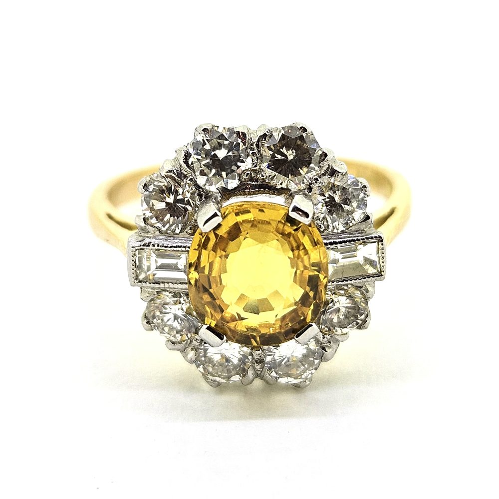 2.20ct Yellow Sapphire and Diamond Cluster Engagement Ring