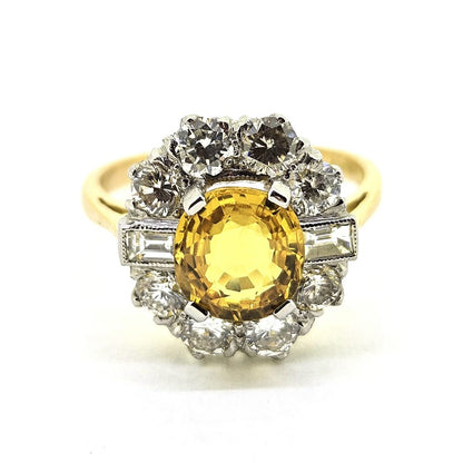 2.20ct Yellow Sapphire and Diamond Cluster Engagement Ring
