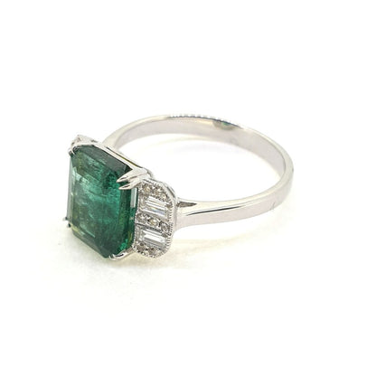 Contemporary 2.85ct Emerald and Diamond Trilogy Engagement Ring