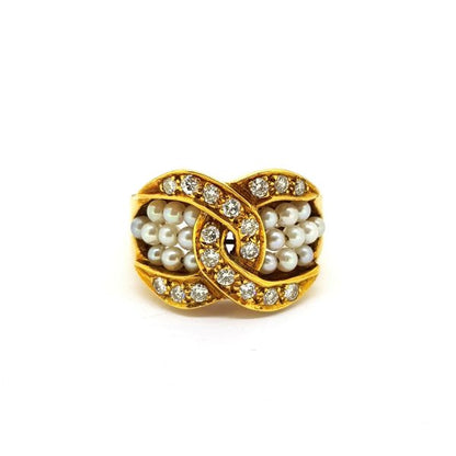 Vintage Pearl and Diamond Dress Ring in 18ct Yellow Gold, Circa 1980s