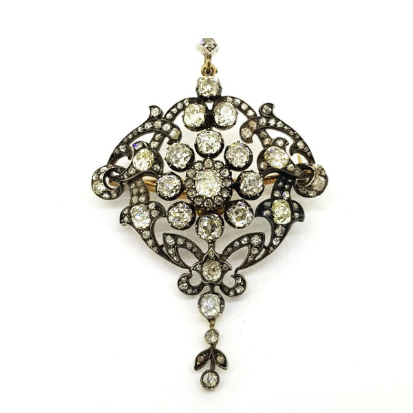 Antique Old Cut Diamond Pendant Brooch, 6.50 carats