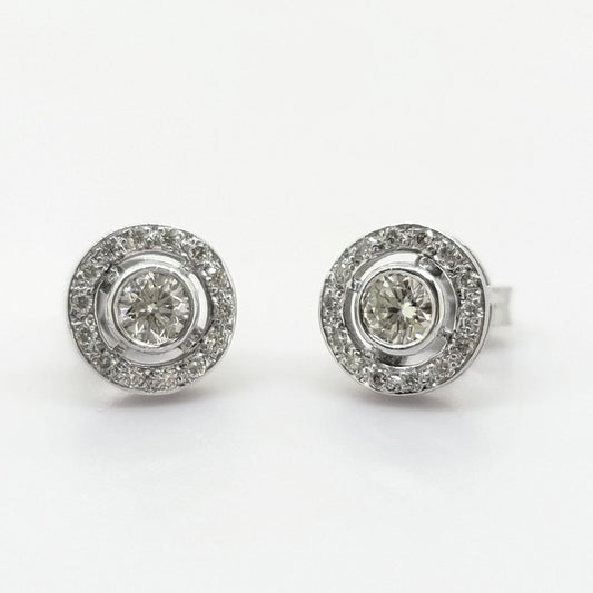 Diamond Halo Cluster Stud Earrings, 0.80 carats, diamond solitaire centres surrounded by fixed diamond halo borders in 18ct white gold