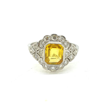 1.60ct Yellow Sapphire and Diamond Cluster Dress Ring in Platinum