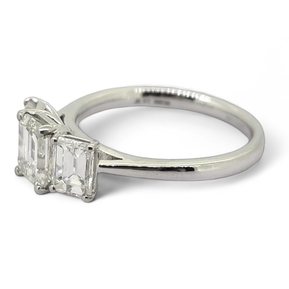 Emerald Cut Three Stone Diamond Engagement Ring in Platinum, 2.34 carats