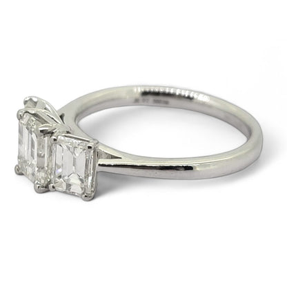 Emerald Cut Three Stone Diamond Engagement Ring in Platinum, 2.34 carats
