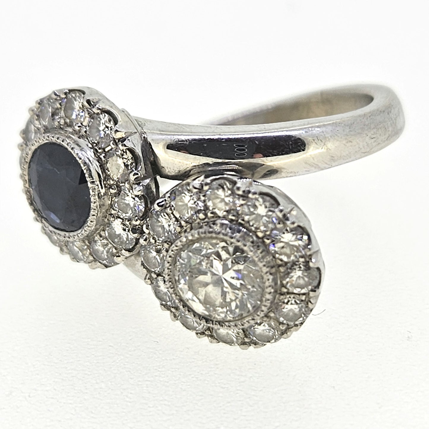 Sapphire and Diamond Crossover Ring