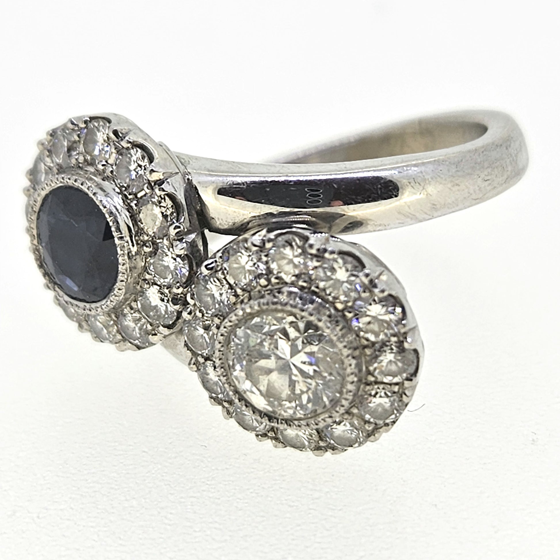 Sapphire and Diamond Crossover Ring