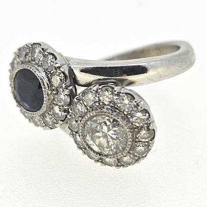 Sapphire and Diamond Crossover Ring