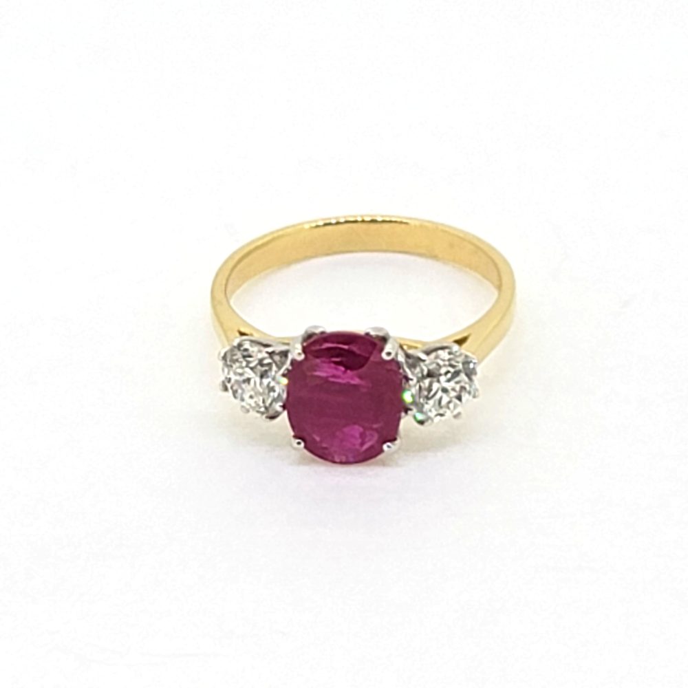 1.78ct Ruby and Diamond Trilogy Engagement Ring in 18ct Yellow Gold
