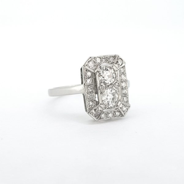 Art Deco Style Diamond Cluster Ring in Platinum, 1.00 carat total