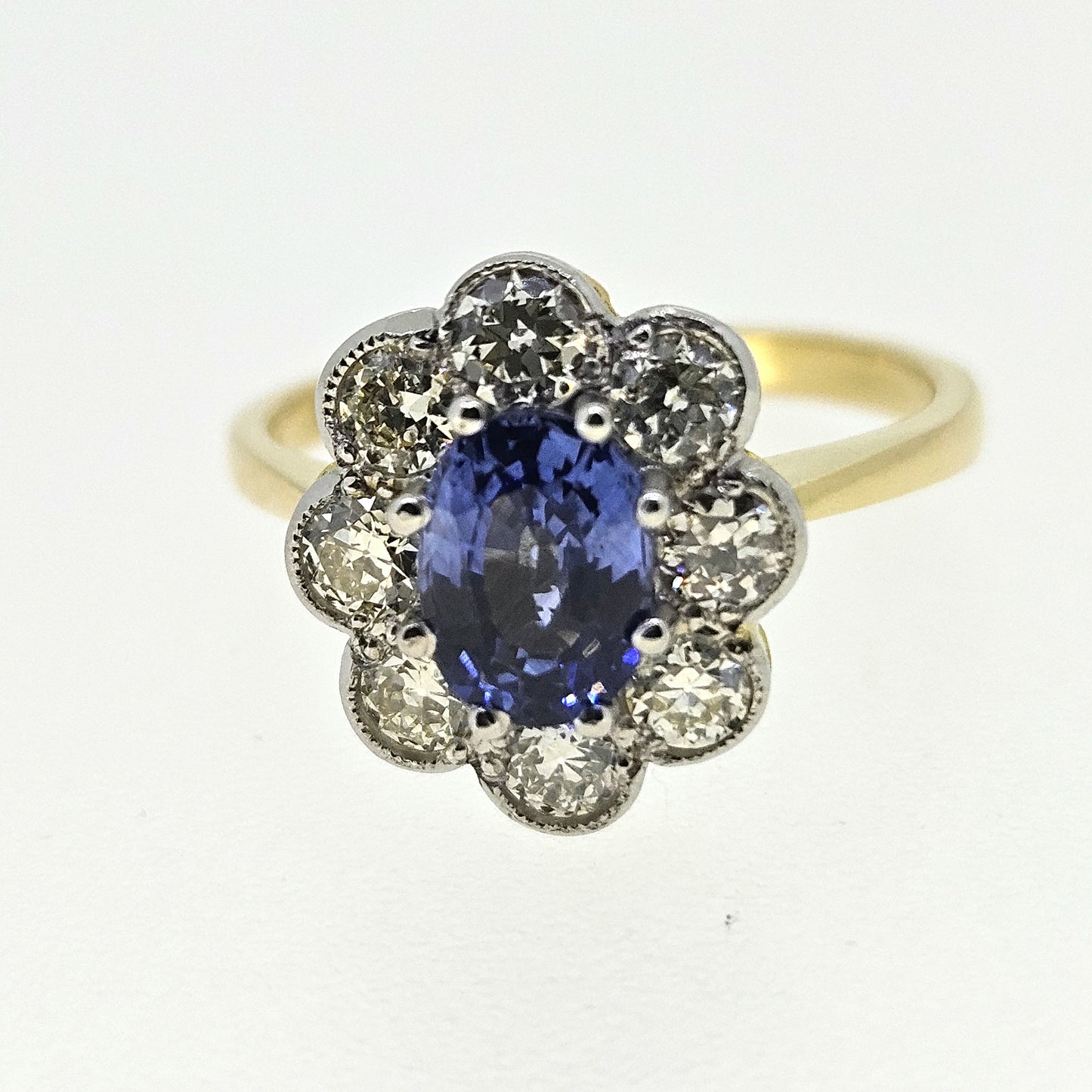 18 Carat Gold, Platinum, Sapphire 1.20 Carats and Diamond 0.80 Carat Cluster Ring