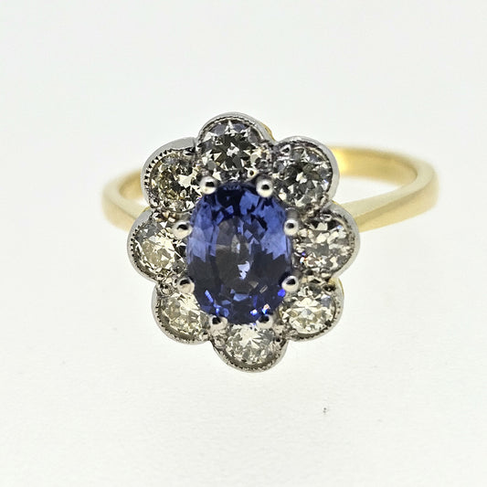 18 Carat Gold, Platinum, Sapphire 1.20 Carats and Diamond 0.80 Carat Cluster Ring