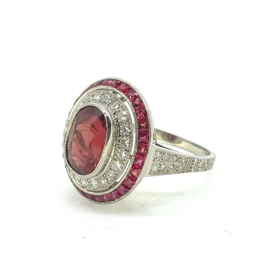 Natural 3ct No Heat Ruby and Diamond Cluster Dress Ring in Platinum