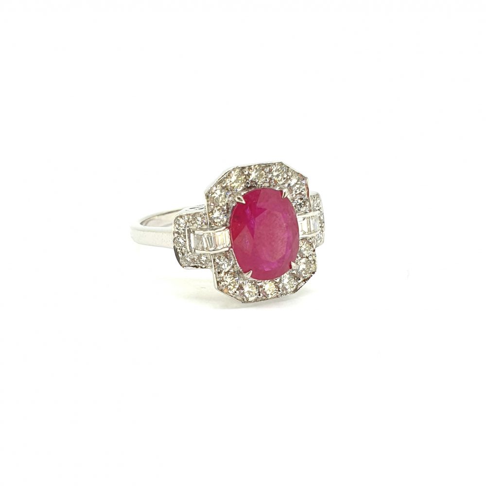 2.15ct Oval Ruby and Diamond Cluster Dress Ring in 18ct White Gold