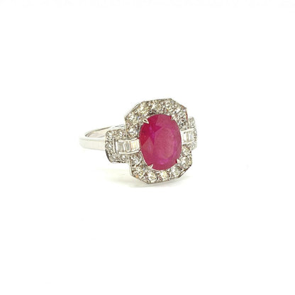 2.15ct Oval Ruby and Diamond Cluster Dress Ring in 18ct White Gold