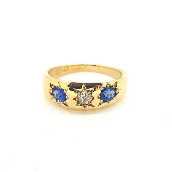 Antique Victorian Sapphire and Diamond Three Stone Ring