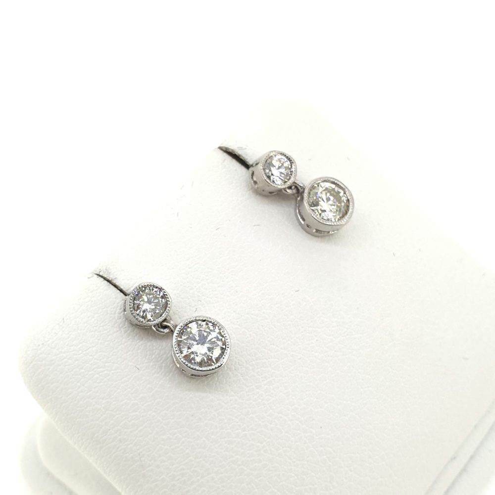 Double Diamond Drop Earrings, 1.05 carat total