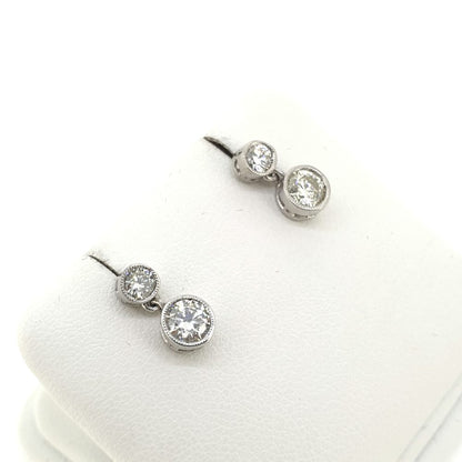 Double Diamond Drop Earrings, 1.05 carat total