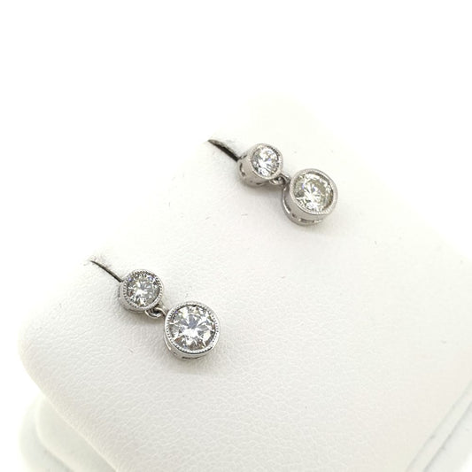 Double Diamond Drop Earrings, 1.05 carat total