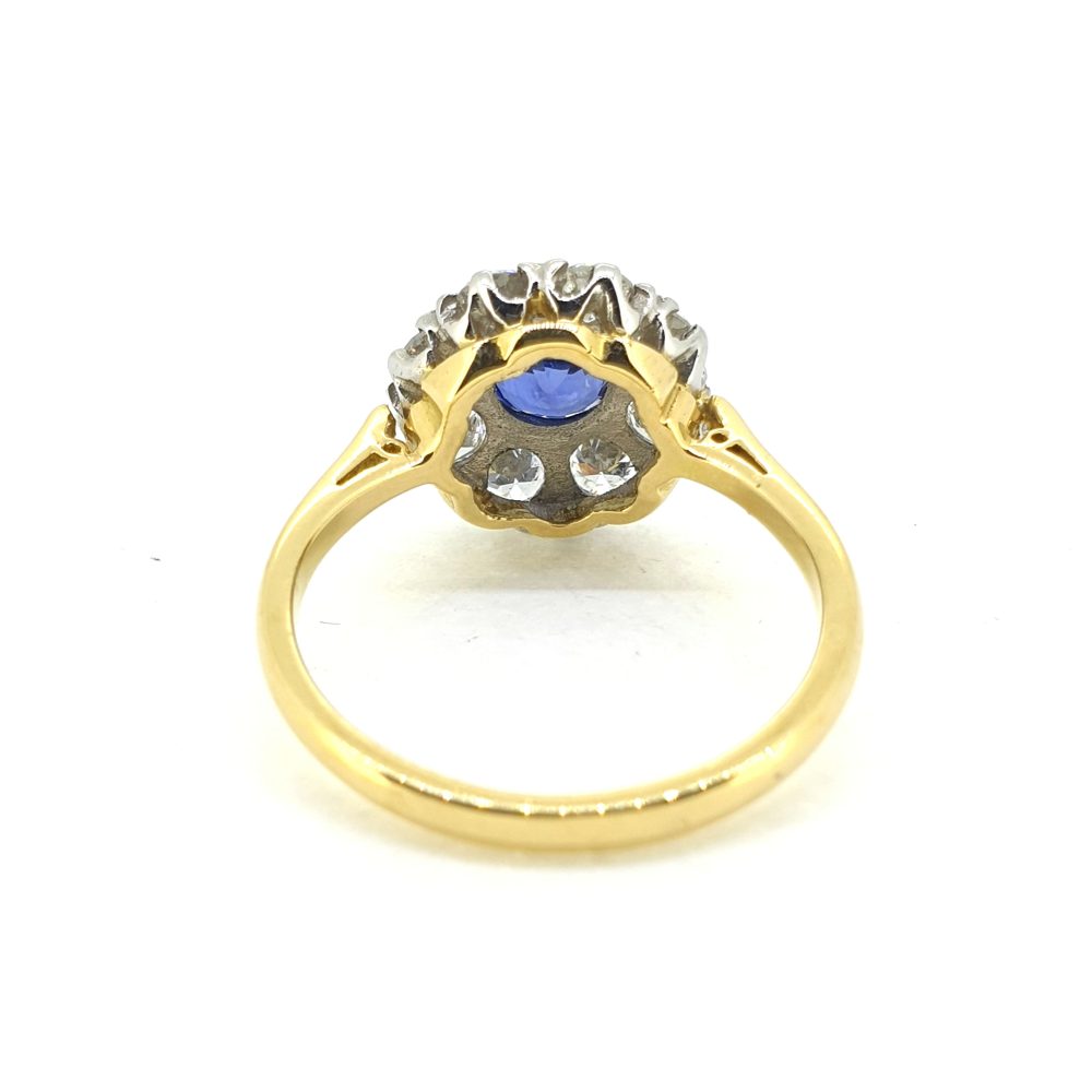 1ct Sapphire and Diamond Cluster Engagement Ring in 18ct Yellow Gold
