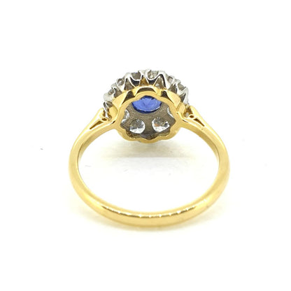 1ct Sapphire and Diamond Cluster Engagement Ring in 18ct Yellow Gold