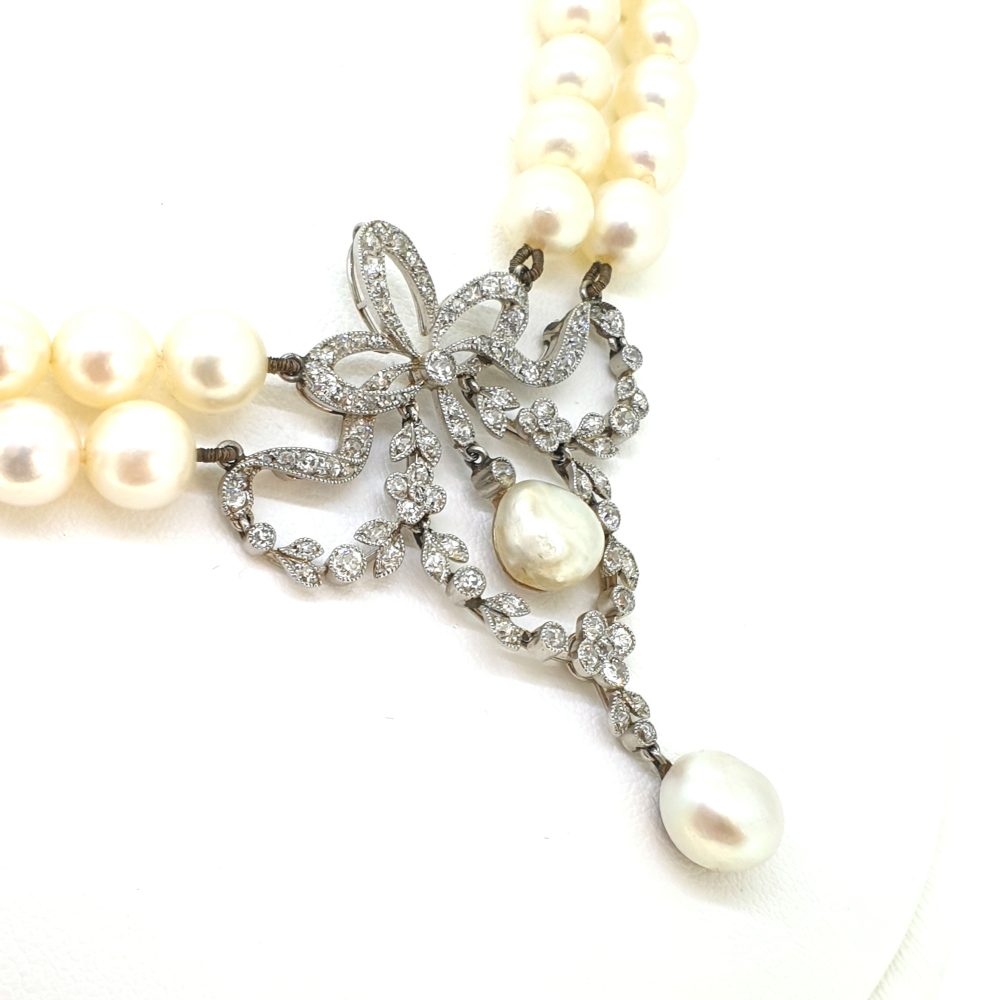 Belle Epoque Pearl and Diamond Pendant Necklace
