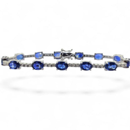 13.8ct Oval Sapphire and Diamond Line Bracelet