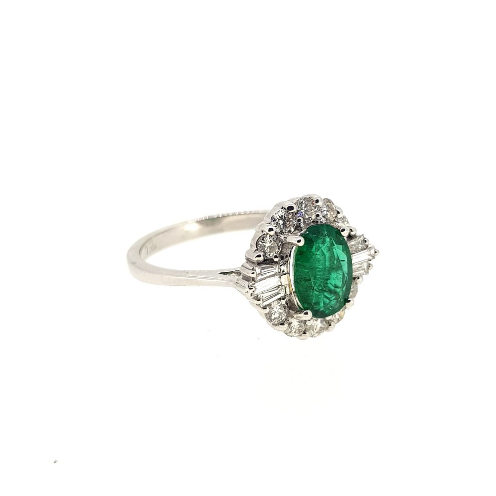 1.03ct Oval Emerald and Diamond Cluster Dress Ring