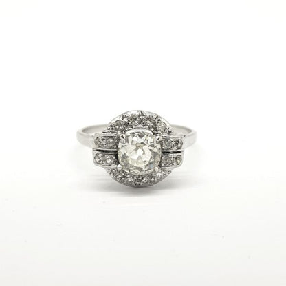 Vintage French Old Cut Diamond Cluster Ring in Platinum, 0.90 carats