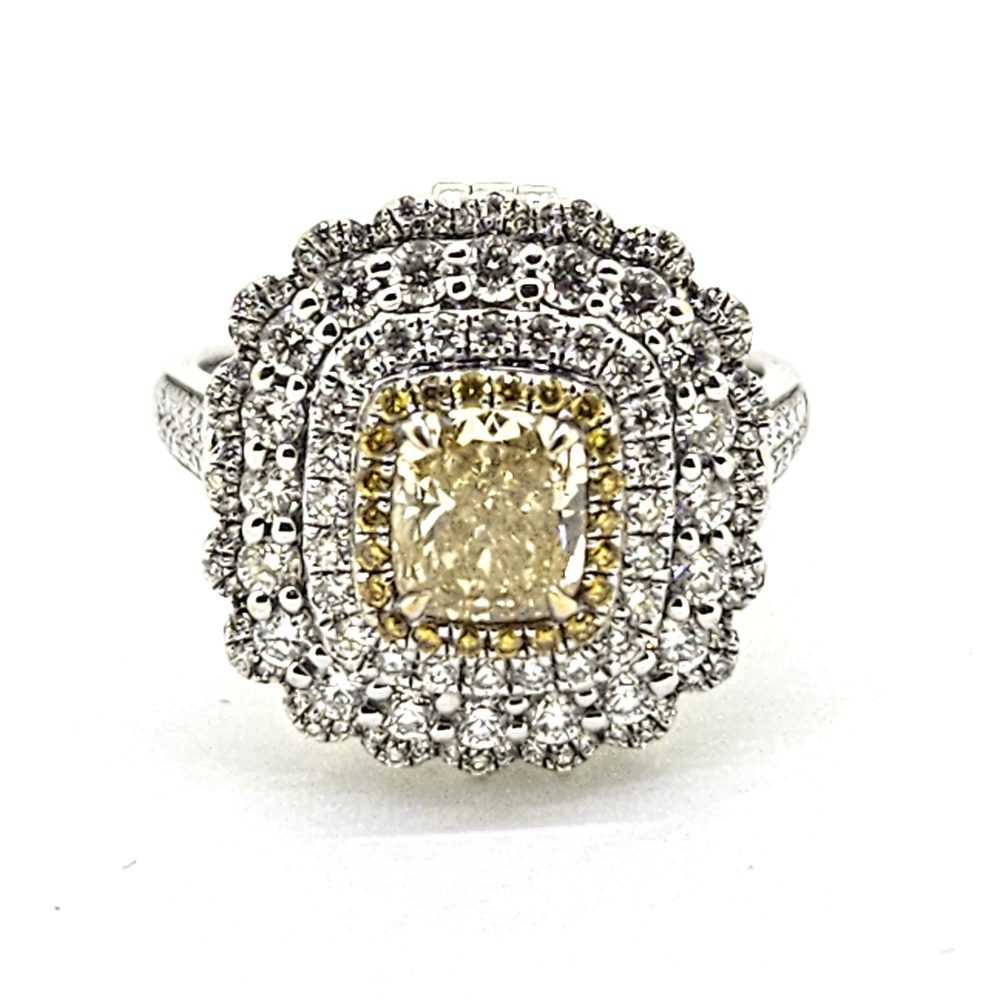 Fancy Yellow and White Diamond Cluster Ring come Pendant