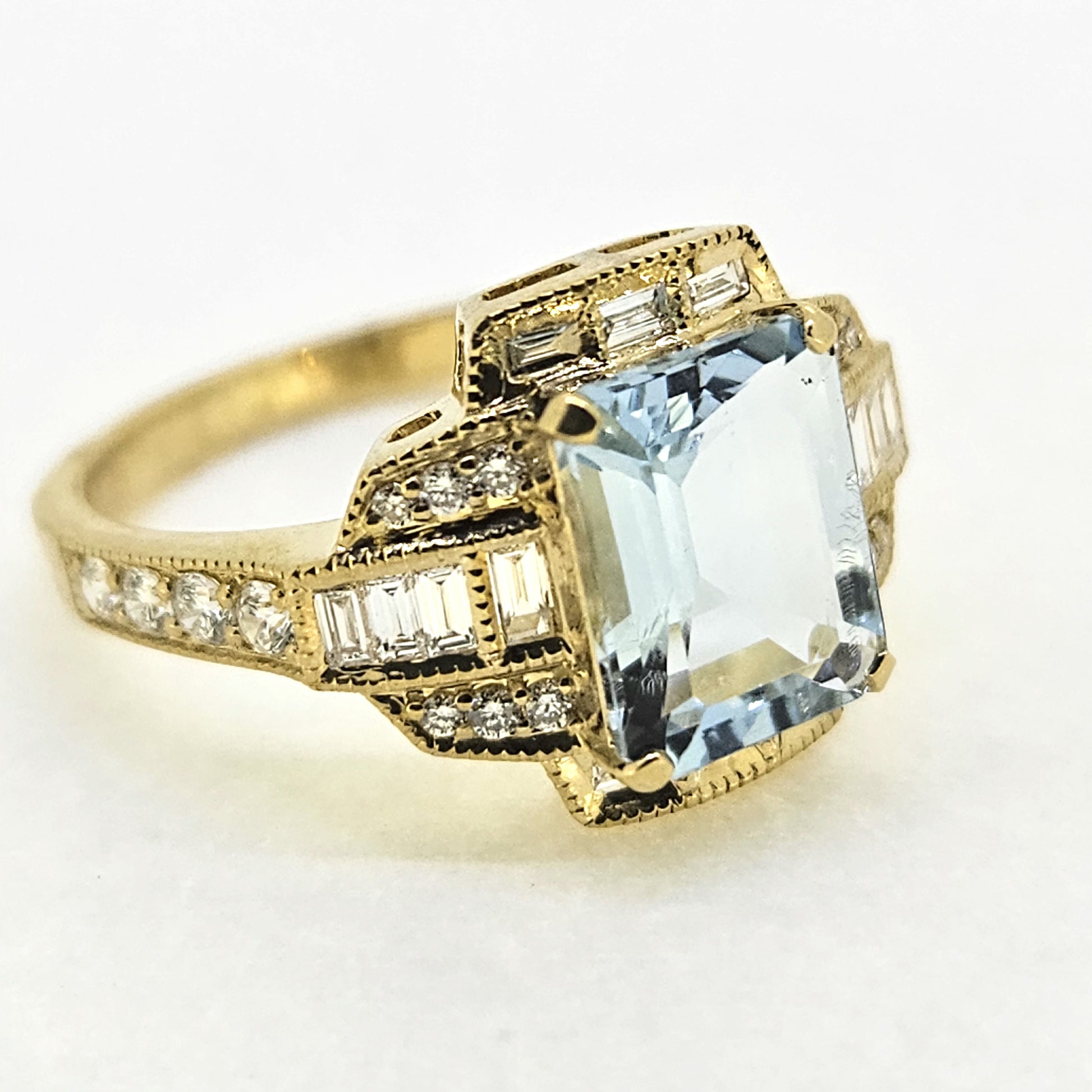 1.95ct Aquamarine and Diamond Cluster Dress Ring in 18ct Yellow Gold