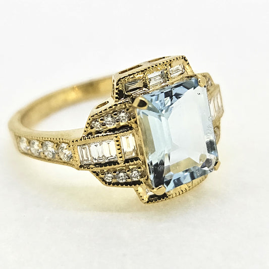 1.95ct Aquamarine and Diamond Cluster Dress Ring in 18ct Yellow Gold