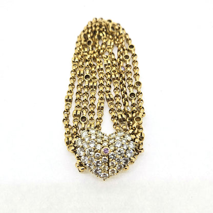 Vintage 7.50ct Pink White and Yellow Diamond Set Gold Bracelet with Diamond Heart Clasp