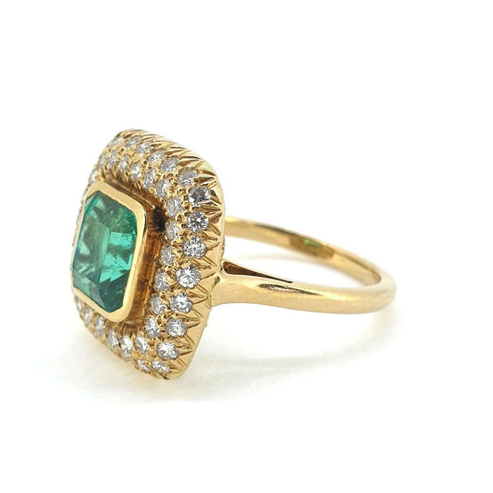 Natural 1.80 Colombian Emerald and Diamond Cluster Dress Ring with certificate