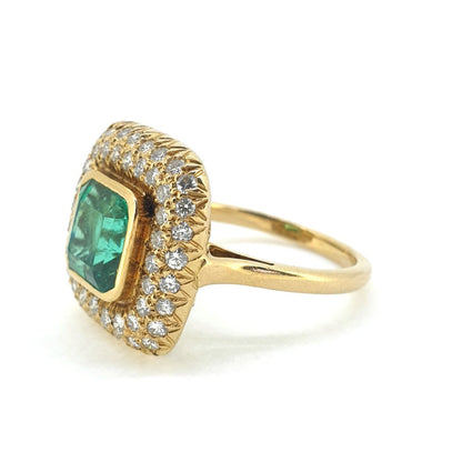Natural 1.80 Colombian Emerald and Diamond Cluster Dress Ring with certificate