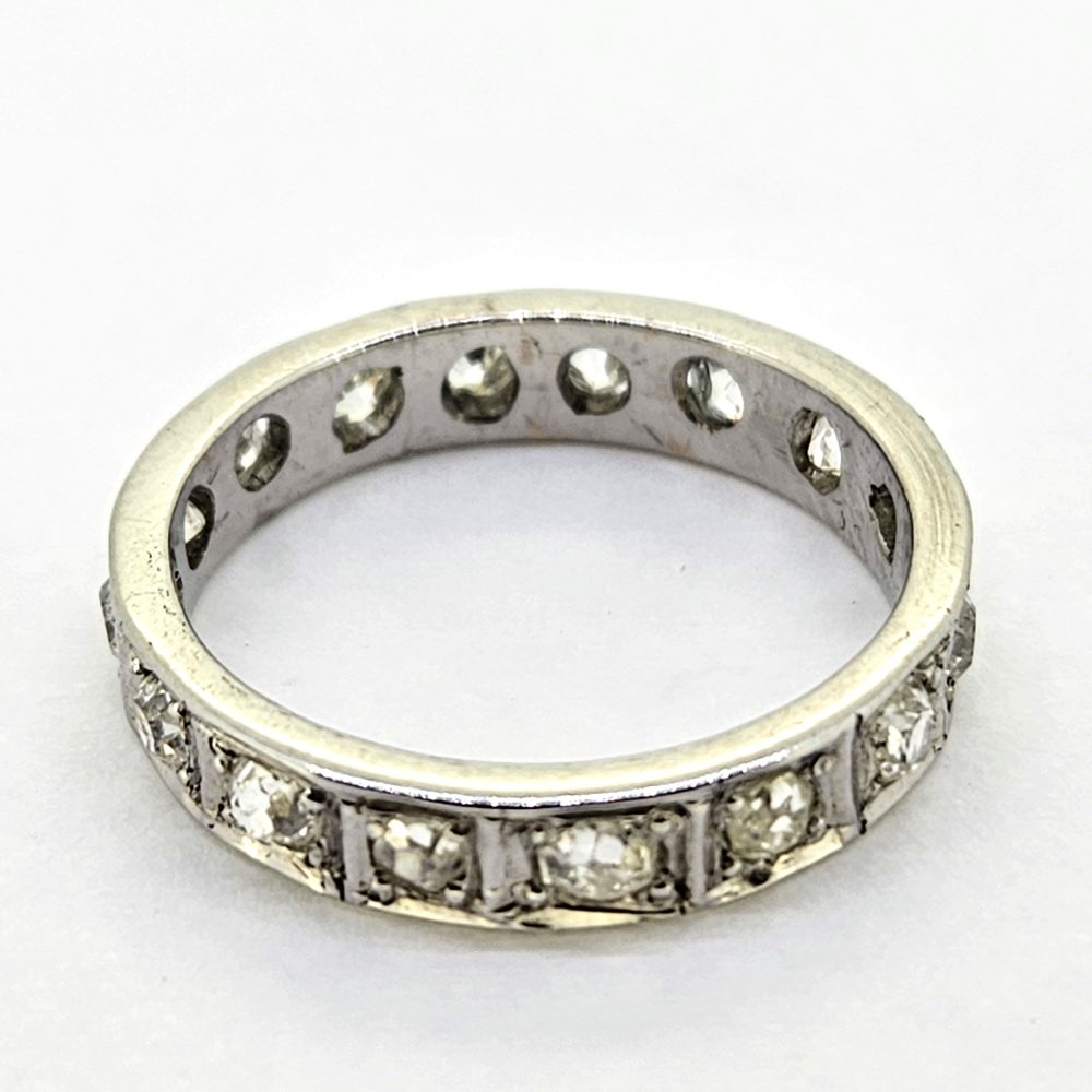 Vintage French Old Cut Diamond Full Eternity Band Ring, 18ct white gold band set throughout with sparkling old-cut diamonds
