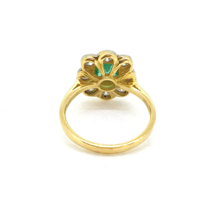 0.90ct Emerald and Diamond Floral Cluster Ring