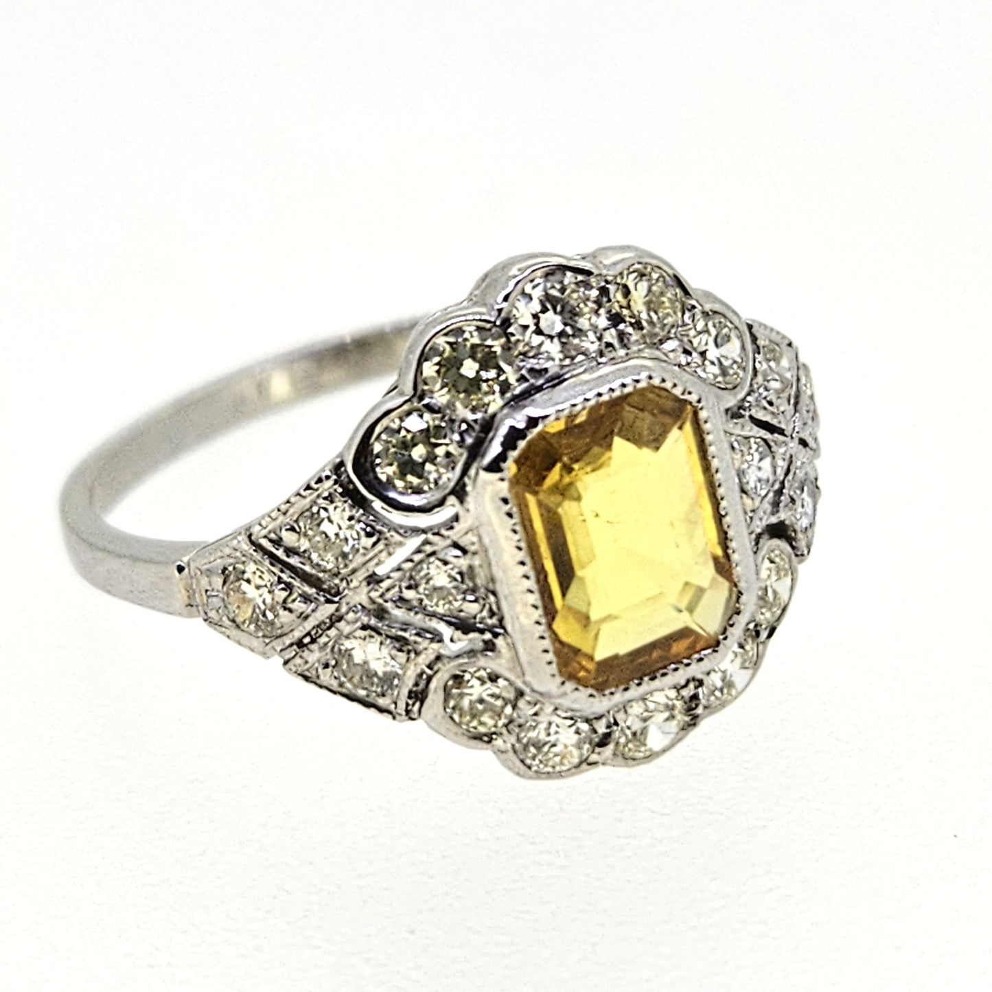 Yellow Sapphire and Diamond Cluster Ring Ys1.40 D.65 platinum